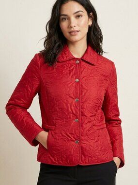 JG Hook Red Quilted Collared Snap Button Up Women’s Spring‎ Jacket Size Medium